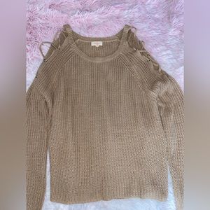 Beige Open Shoulder Pullover Sweater